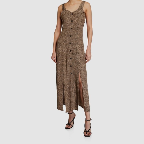 Dex Dresses & Skirts - Dex Brown Leopard Dotted Sleeveless Button Down Maxi Sundress - Size Small